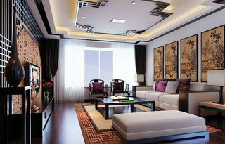 中式风格简洁客厅吊顶改造