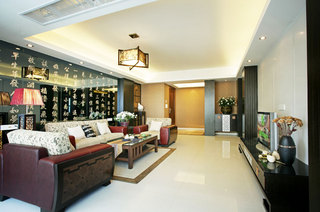 中式风格实用客厅沙发背景墙设计