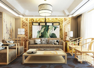 中式风格简洁客厅沙发背景墙设计