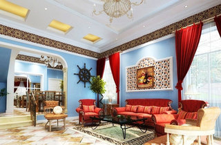 地中海风格客厅背景墙装修图片