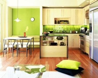 现代简约风格简洁绿色厨房餐厅背景墙设计图