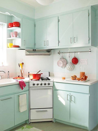 现代简约风格大气绿色厨房橱柜图片