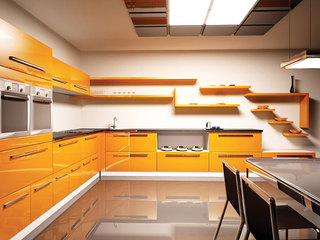 现代简约风格小清新黄色厨房橱柜设计