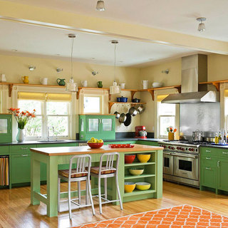 欧式风格小清新绿色厨房餐桌图片