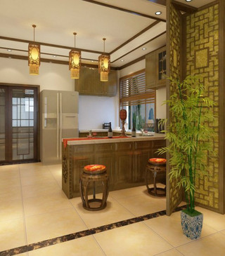 中式风格古典原木色厨房橱柜图片