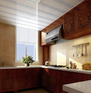 中式风格古典暖色调厨房橱柜效果图
