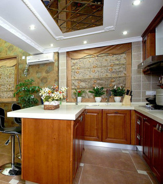 中式风格实用暖色调厨房橱柜效果图
