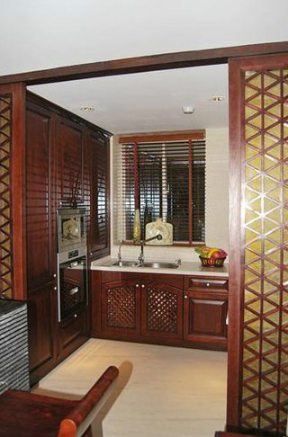 新中式风格时尚红色厨房橱柜定做