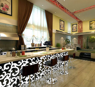 中式风格大气黑白厨房吧台装修图片