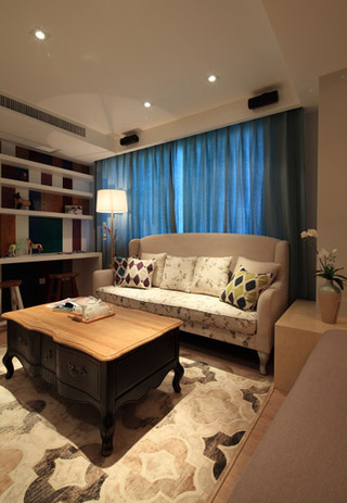 地中海风格两室一厅小清新90平米沙发背景墙设计图