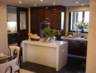中式风格简洁白色厨房吧台设计图