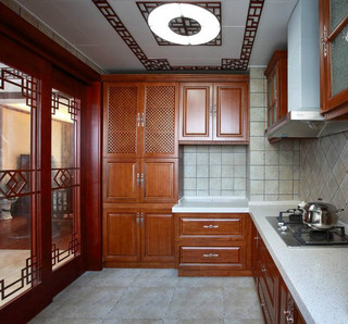 中式风格稳重黄色厨房橱柜图片
