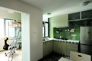 田园风格简洁绿色厨房橱柜效果图