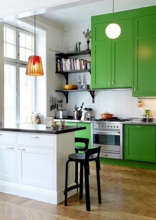 田园风格浪漫绿色厨房橱柜定做