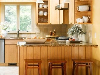 田园风格简洁黄色厨房吧台装修图片