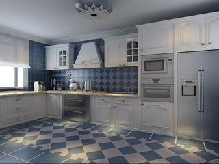 地中海风格温馨蓝色厨房橱柜安装图