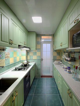 地中海风格简洁绿色厨房橱柜设计