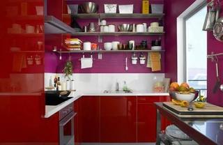 宜家风格小清新红色厨房橱柜安装图