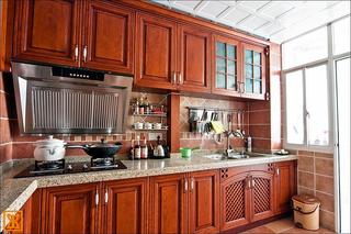 美式风格简洁红色厨房橱柜图片