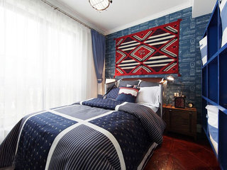 简约风格蓝色卧室卧室背景墙装修图片