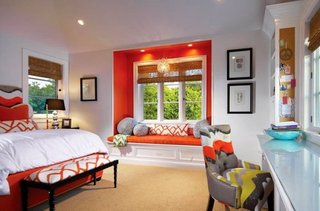 美式风格小清新红色卧室飘窗设计