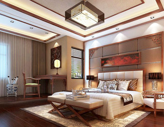 中式风格稳重咖啡色卧室效果图