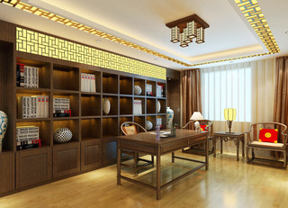 中式风格稳重书房设计图
