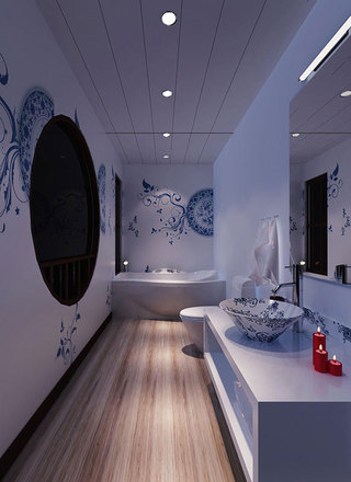 中式风格时尚蓝色卫生间装修效果图