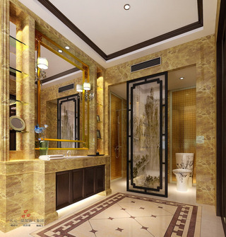 中式风格黄色卫生间灯具图片