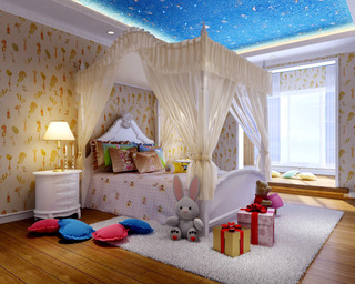 欧式风格可爱儿童房床效果图