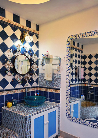 地中海风格蓝色卫生间洗手台效果图