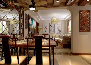 中式风格古典餐厅吊顶效果图