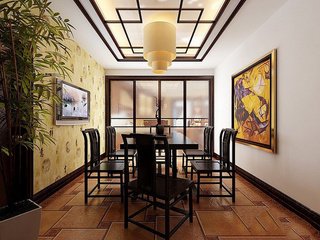 中式风格古典黑色餐桌效果图
