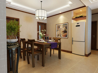 中式风格大气褐色实木餐桌效果图