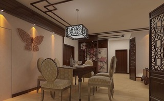 中式风格暖色调餐厅餐桌效果图