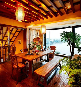 中式风格暖色调餐厅餐桌图片