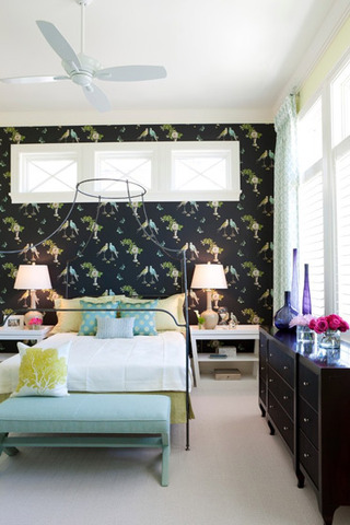 美式风格唯美卧室背景墙壁纸效果图