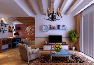 地中海风格蓝色客厅茶几图片