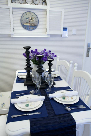 地中海风格蓝色餐厅餐桌效果图