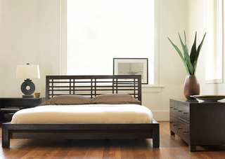 现代简约风格黑色卧室床图片