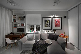 混搭风格单身公寓灰色客厅沙发设计