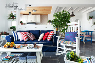 地中海风格两室一厅浪漫蓝色沙发效果图