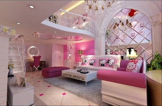 欧式风格可爱粉色沙发背景墙装修图片