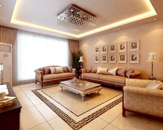 欧式风格奢华米色沙发背景墙设计图纸