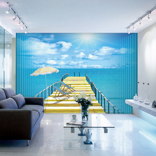 欧式风格蓝色沙发背景墙装修图片