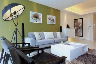 小清新绿色沙发背景墙装修图片