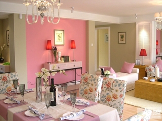 甜蜜的新婚房粉色碎花风格餐厅装修效果图