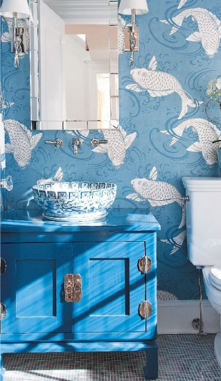 蓝色卫生间壁纸图片