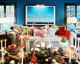 美式风格蓝色沙发背景墙设计