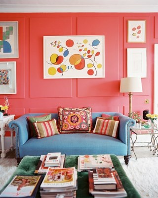 美式风格红色沙发背景墙装修图片